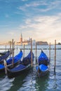 Beautiful view of the gondolas and the Cathedral of San Giorgio Maggiore, on an island in the Venetian lagoon, Venice, Italy Royalty Free Stock Photo