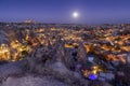 Beautiful view Goreme, Cappadocia, Turkey at night. Famous center of balloon fligths. Royalty Free Stock Photo