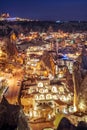 Beautiful view Goreme, Cappadocia, Turkey at night. Famous center of balloon fligths Royalty Free Stock Photo