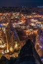 Beautiful view Goreme, Cappadocia, Turkey at night. Famous center of balloon fligths