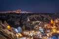 Beautiful view Goreme, Cappadocia, Turkey at night. Famous center of balloon fligths Royalty Free Stock Photo