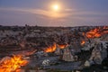 Beautiful view of Goreme Open Air Museum, Goreme, Cappadocia, Turkey on sunset. Famous center of balloon fligths