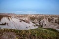 Beautiful view of Goreme Open Air Museum, Goreme, Cappadocia, Turkey on sunset. Famous center of balloon fligths