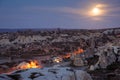 Beautiful view of Goreme Open Air Museum, Goreme, Cappadocia, Turkey on sunset. Famous center of balloon fligths