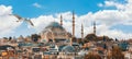 Beautiful view of gorgeous historical Suleymaniye Mosque, Rustem Pasa Mosque and buildings in a cloudy day. Istanbul most popular
