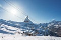 Beautiful view of Gornergrat, Zermatt, Matterhorn ski resort in Switzerland with cable chair lift