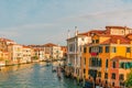 Beautiful view of Grand Canal in Venice,Italy from Accademia bridge with gondolas during sunrise Royalty Free Stock Photo