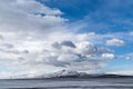 Beautiful view of Great Salt Lake and puffy clouds in the sky in Antelope Island state park, Utah Royalty Free Stock Photo