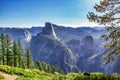 Beautiful view of Half Dome Trail, Yosemite National Park, California, USA. Concept, tourism, travel, nature protection Royalty Free Stock Photo