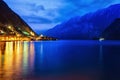 Beautiful view Hallstatt by night in the Alps, Austria