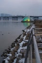 Beautiful view of Han River near Mulbit Square in Yeouido during winter evening at Yeongdeungpo , Seoul South Korea : 5 February Royalty Free Stock Photo