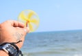 A beautiful view of hand facing the vast sea Royalty Free Stock Photo