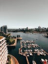 Beautiful view of a harbor in False Creek in Vancouver BC, Canada. Royalty Free Stock Photo