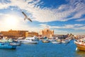 Beautiful view of the harbour and the Citadel of Qaitbay, the place of famous Lighthouse, Alexandria, Egypt Royalty Free Stock Photo