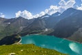 Beautiful view of high mountain lake near Kaprun,Austria.Hike to the Mooserboden dam in Austrian Alps.Quiet relaxation Royalty Free Stock Photo