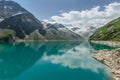 Beautiful view of high mountain lake near Kaprun,Austria.Hike to the Mooserboden dam in Austrian Alps.Quiet relaxation Royalty Free Stock Photo