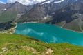 Beautiful view of high mountain lake near Kaprun.Hike to the Mooserboden dam in Austrian Alps.Quiet relaxation in nature.Wonderful
