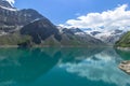 Beautiful view of high mountain lake near Kaprun.Hike to the Mooserboden dam in Austrian Alps.Quiet relaxation in nature.Wonderful