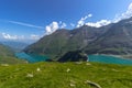 Beautiful view of high mountain lakes near Kaprun,Austria.Hike to the Mooserboden dam in Austrian Alps.Quiet relaxation