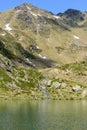 Beautiful view hiking in the Andorra Pyrenees Mountains in Ordino, near the Lakes of Tristaina