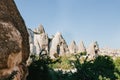 Beautiful view of the hills of Cappadocia. One of the sights of Turkey. Tourism, travel, nature.