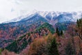 Beautiful view of the hills covered with colorful autumn trees Royalty Free Stock Photo