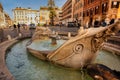Beautiful view of the historic Barcaccia Fountain in Rome, Italy