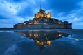 Blue hour reflection at Le Mont Saint-Michel Royalty Free Stock Photo