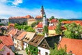 Beautiful view of the historic old town and castle of Cesky Krumlov. Czech Republic