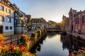 Beautiful view of the historic town of Colmar, also known as Little Venice, boat ride along traditional colorful houses on idyllic Royalty Free Stock Photo