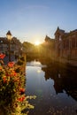 Beautiful view of the historic town of Colmar, also known as Little Venice, boat ride along traditional colorful houses on idyllic Royalty Free Stock Photo