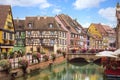 Beautiful view of the historic town of Colmar, also known as Little Venice. Romantic charming streets  with colorful houses, canal Royalty Free Stock Photo