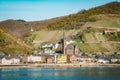 Town of Lorchhausen with Rhine river, Rheinland-Pfalz, Germany