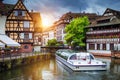 Beautiful view of the historic town of Strasbourg, colorful houses on idyllic river. Strasbourg, France Royalty Free Stock Photo