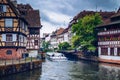 Beautiful view of the historic town of Strasbourg, colorful houses on idyllic river. Strasbourg, France Royalty Free Stock Photo