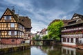 Beautiful view of the historic town of Strasbourg, colorful houses on idyllic river. Strasbourg, France Royalty Free Stock Photo