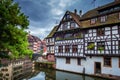 Beautiful view of the historic town of Strasbourg, colorful houses on idyllic river. Strasbourg, France Royalty Free Stock Photo
