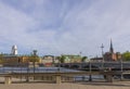 Beautiful view of historical center of Stockholm with bridges across river on summer day. Royalty Free Stock Photo