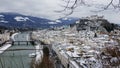 Beautiful view of the Hohensalzburg Castle Salzburg, Austria on a snowy winter day Royalty Free Stock Photo