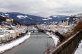 Beautiful view of the Hohensalzburg Castle Salzburg, Austria on a snowy winter day Royalty Free Stock Photo