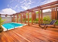 Beautiful view of a home from front with a pool Royalty Free Stock Photo