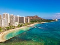 Beautiful view of Honolulu Diamond Head volcano including the hotels and building on Waikiki beach Royalty Free Stock Photo