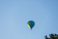 Beautiful view of hot air balloon far away in blue sky on beautiful summer evening. Sweden.