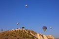 Beautiful view of hot air balloon flights in the early morning in the blue sky in the Goreme valley