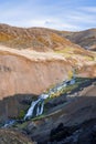 Beautiful view of hot streams amidst landscape in Hveragerdi valley