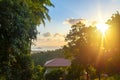 Beautiful view of house, sunset and sea from the view point in Koh Samui Island, Thailand Royalty Free Stock Photo