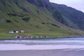 Beautiful view houses on the slope of mountain at the Refviksanden Beach