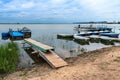 Russia, Rostov Veliky, July 2020. A pier for boats on Lake Nero.