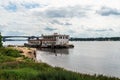 Russia  Kostroma  July 2020. Beach at the floating pier on the Volga river. Royalty Free Stock Photo