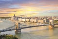 Beautiful view of the Hungarian Parliament and the chain bridge in Budapest, Hungary Royalty Free Stock Photo